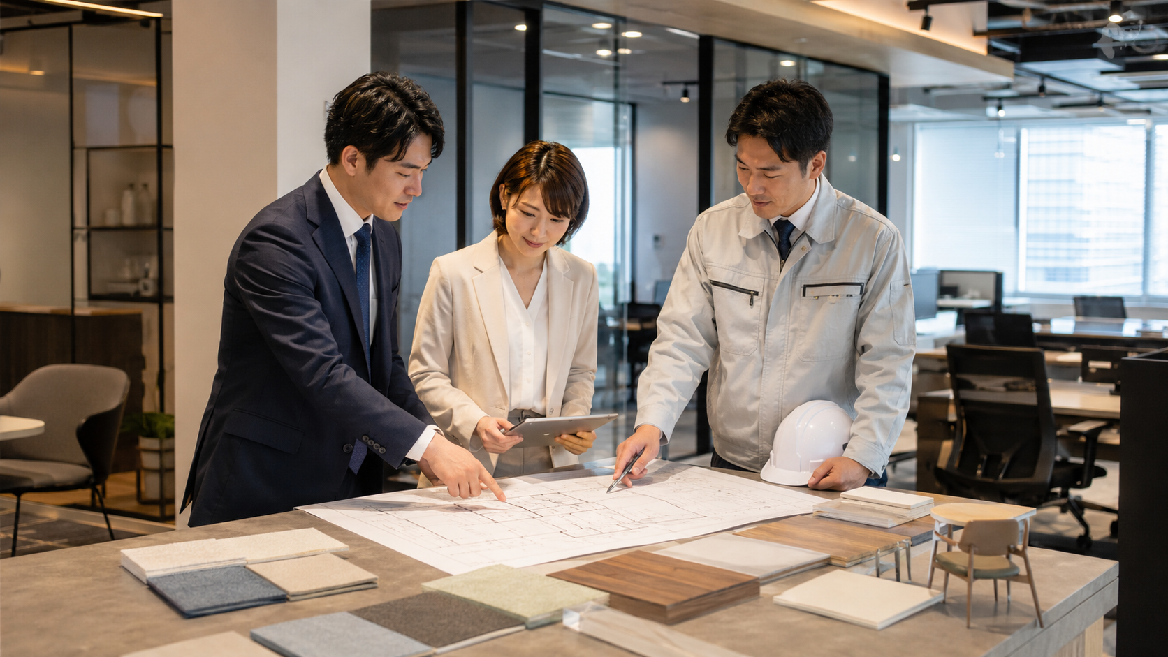 即施工の体制。熟練の職人のイメージ